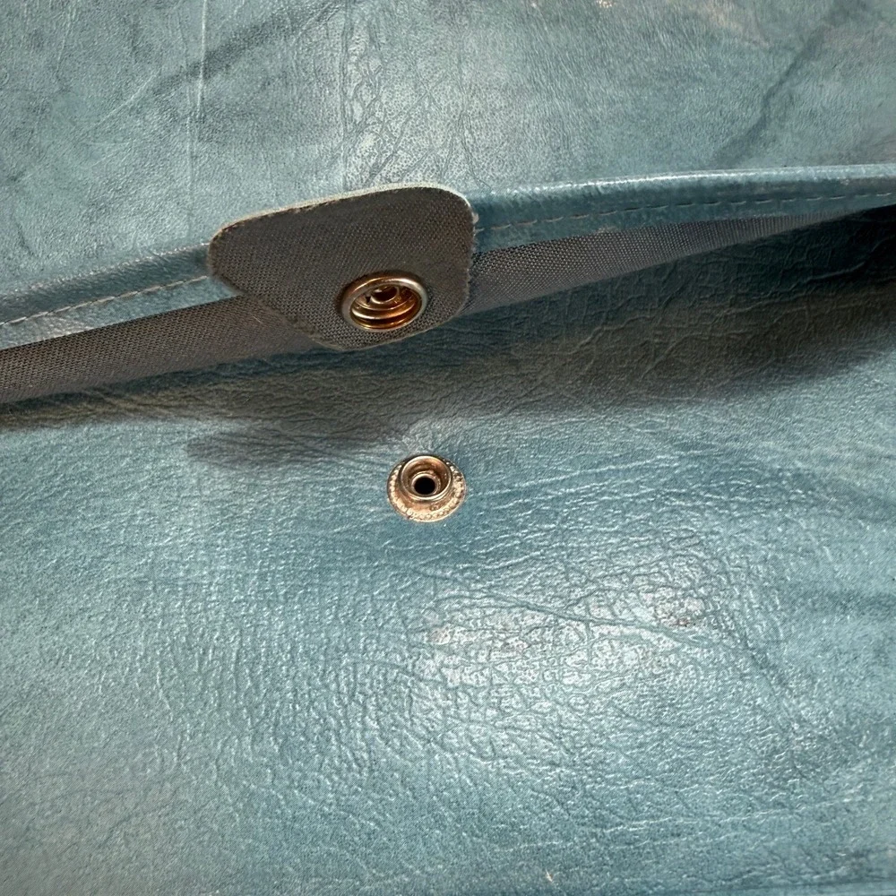 American Tourister Vintage Garment Bag Teal Blue Faux Leather Travel Suit Cover
